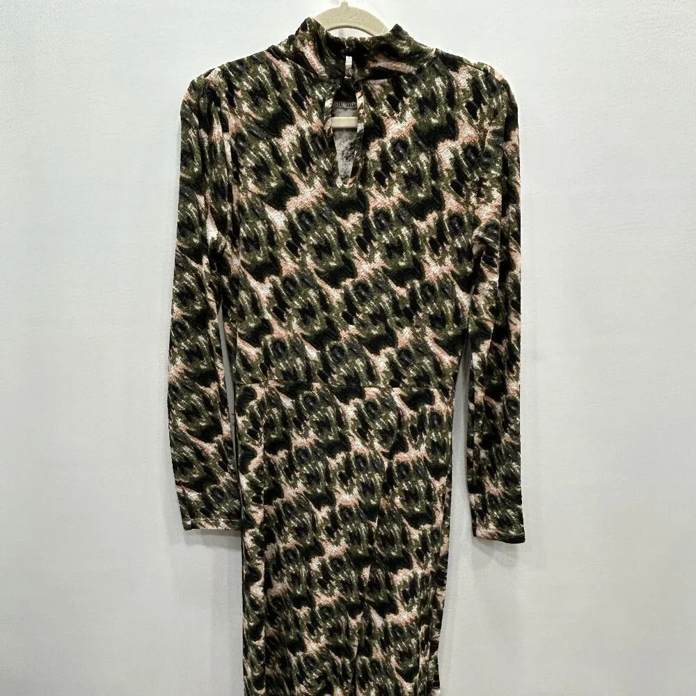 Rachel Comey Black and Beige Abstract-Print Long-Sleeve Midi Dress - Picture 8 of 12
